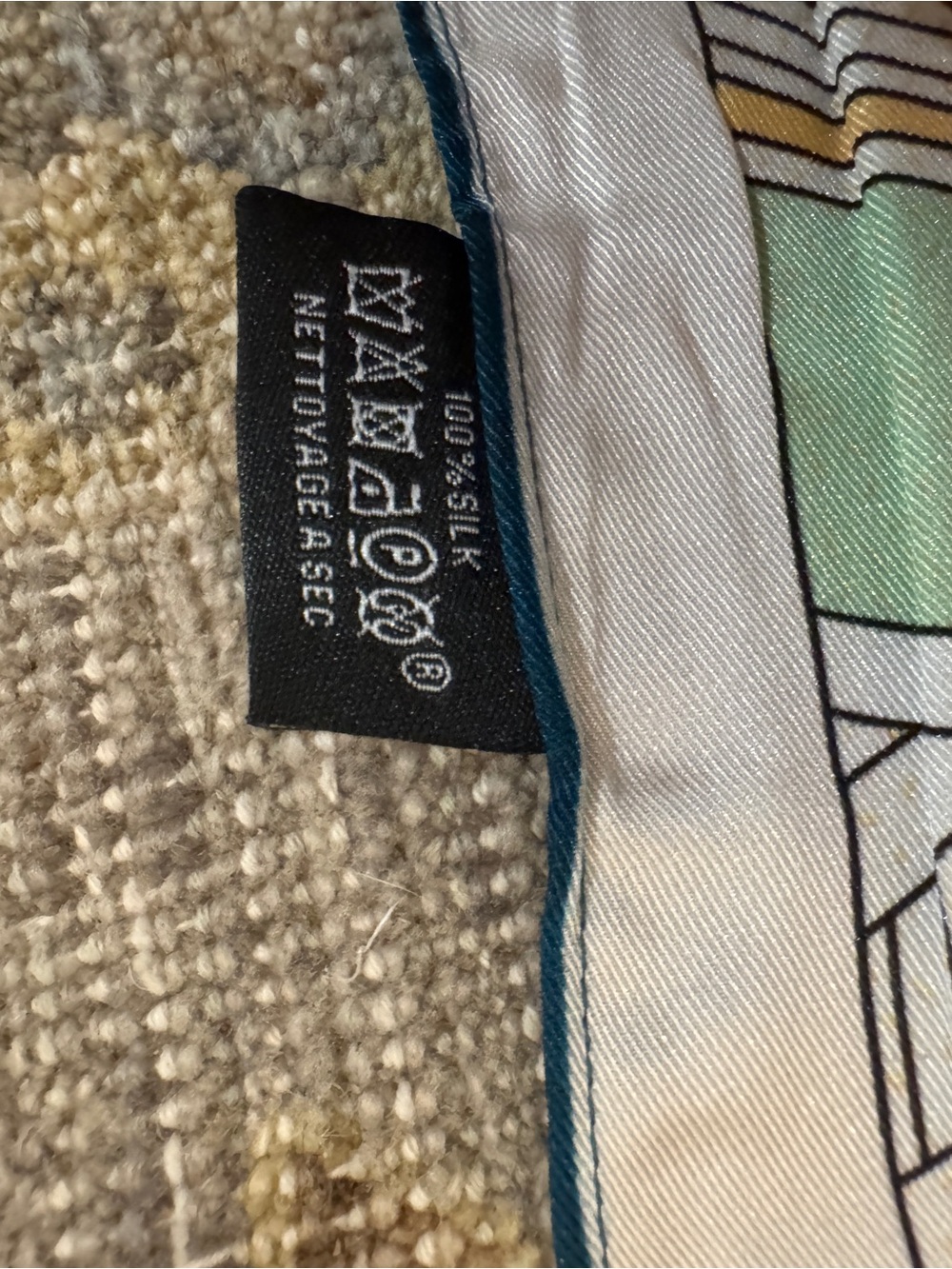 Luxury 90cm Silk Scarf in Orange, Cream & Mint - Picture 5 of 8